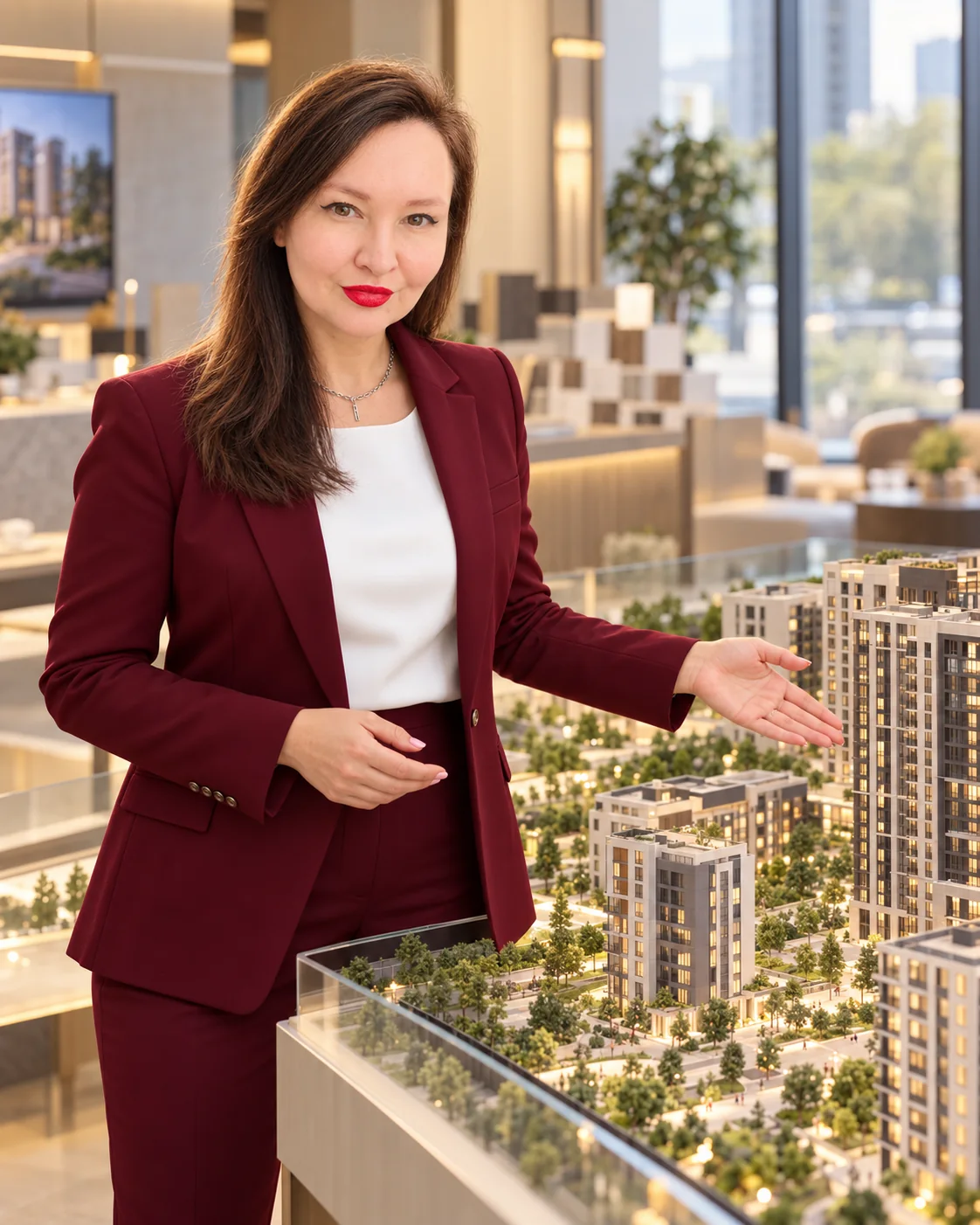 Светлана Миклуха у макета жилого комплекса